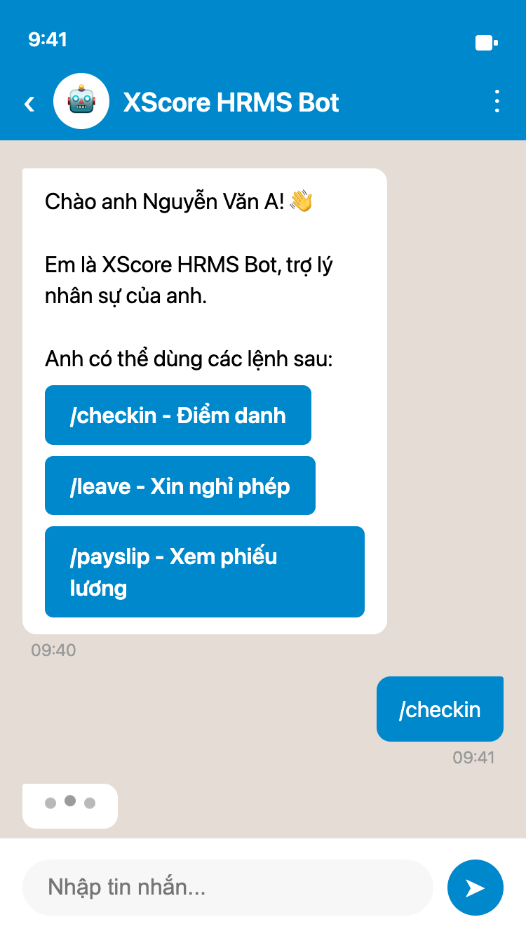 2. Gõ /checkin - 1 lệnh duy nhất cần nhớ