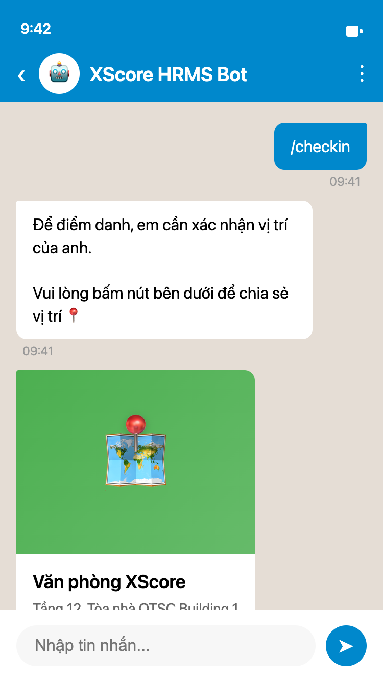 3. Bot xác nhận - Thấy ngay giờ + địa điểm