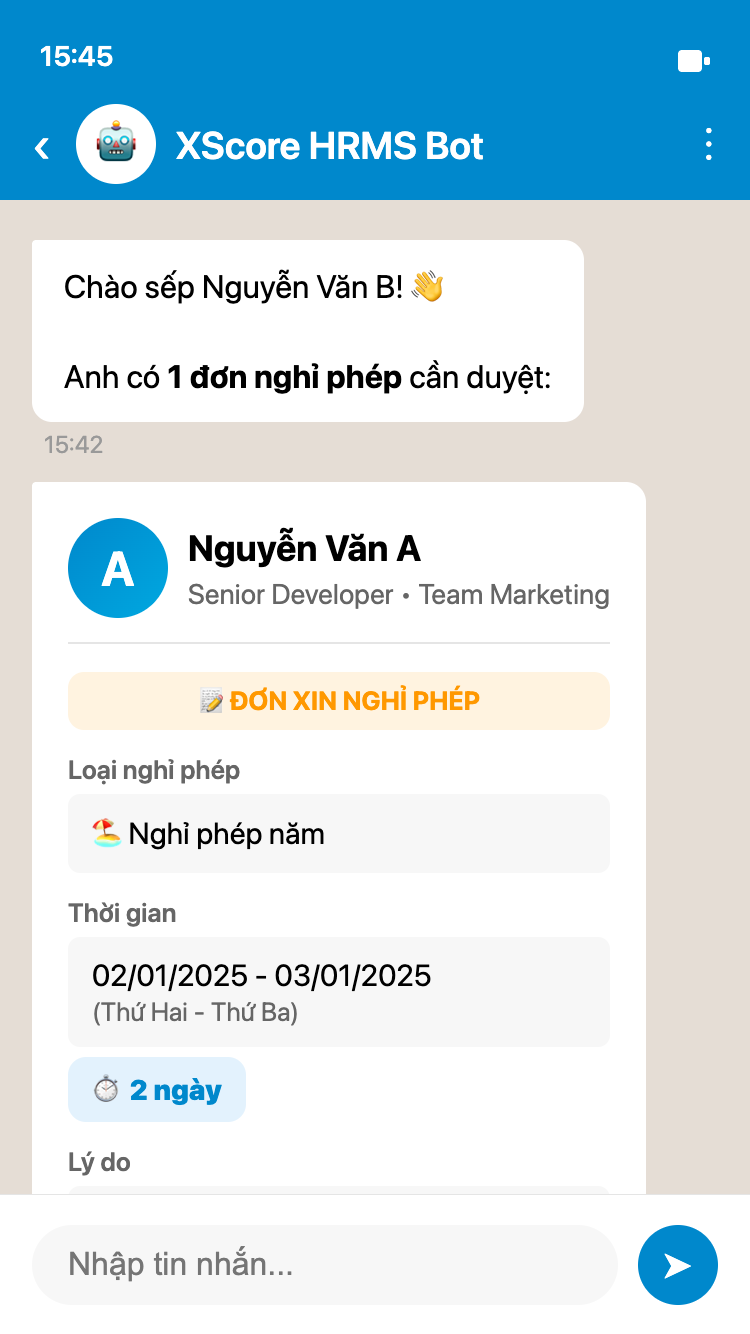 5. Sếp nhận thông báo - Bấm Duyệt/Từ chối ngay